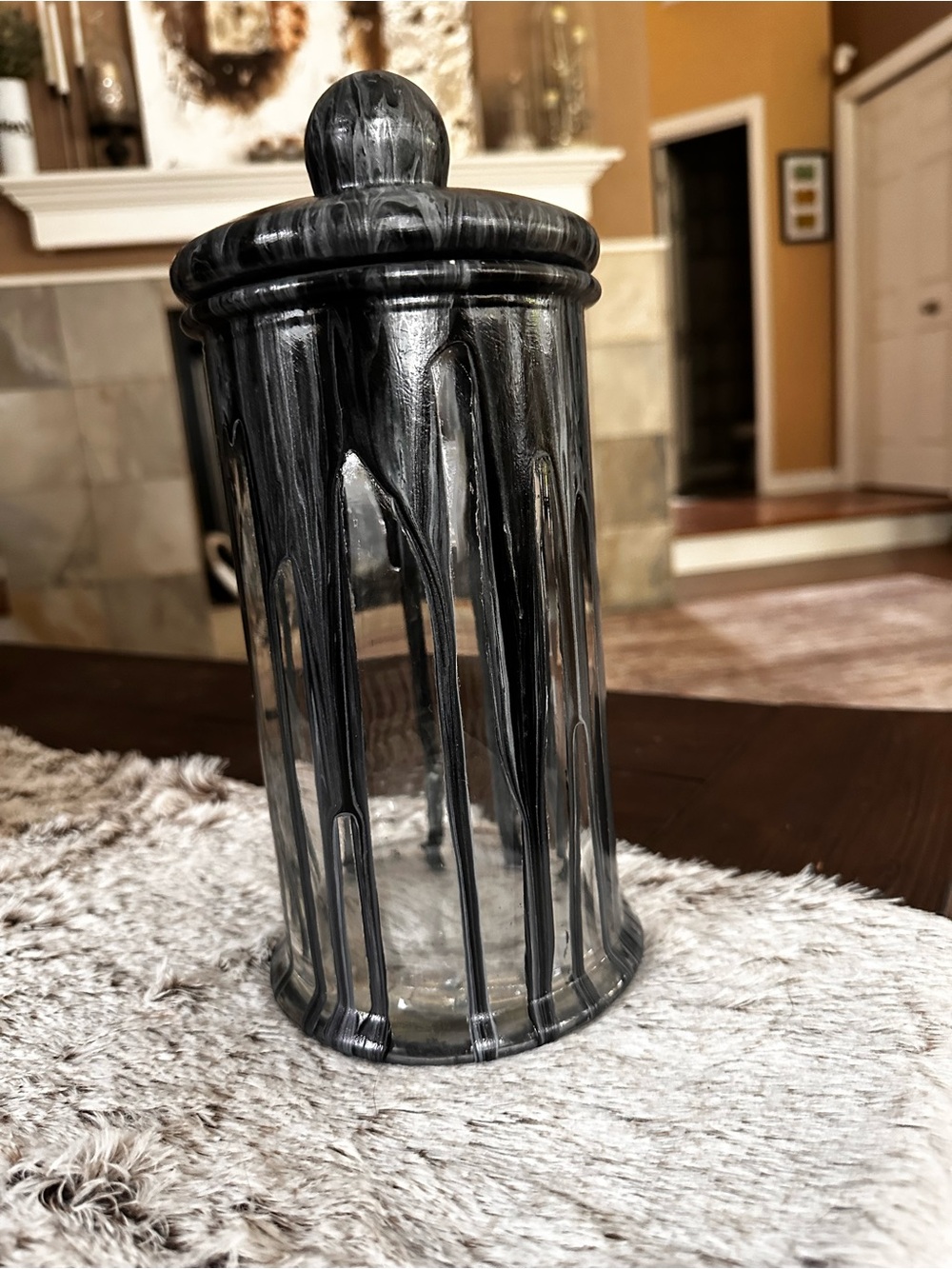 Hand crafted Black and silver Marble Effect glass Canister with Lid